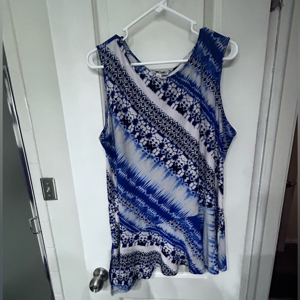 DANA BUCHMAN PEPLUM STYLE BLOUSE isometrical artsy colorful XL